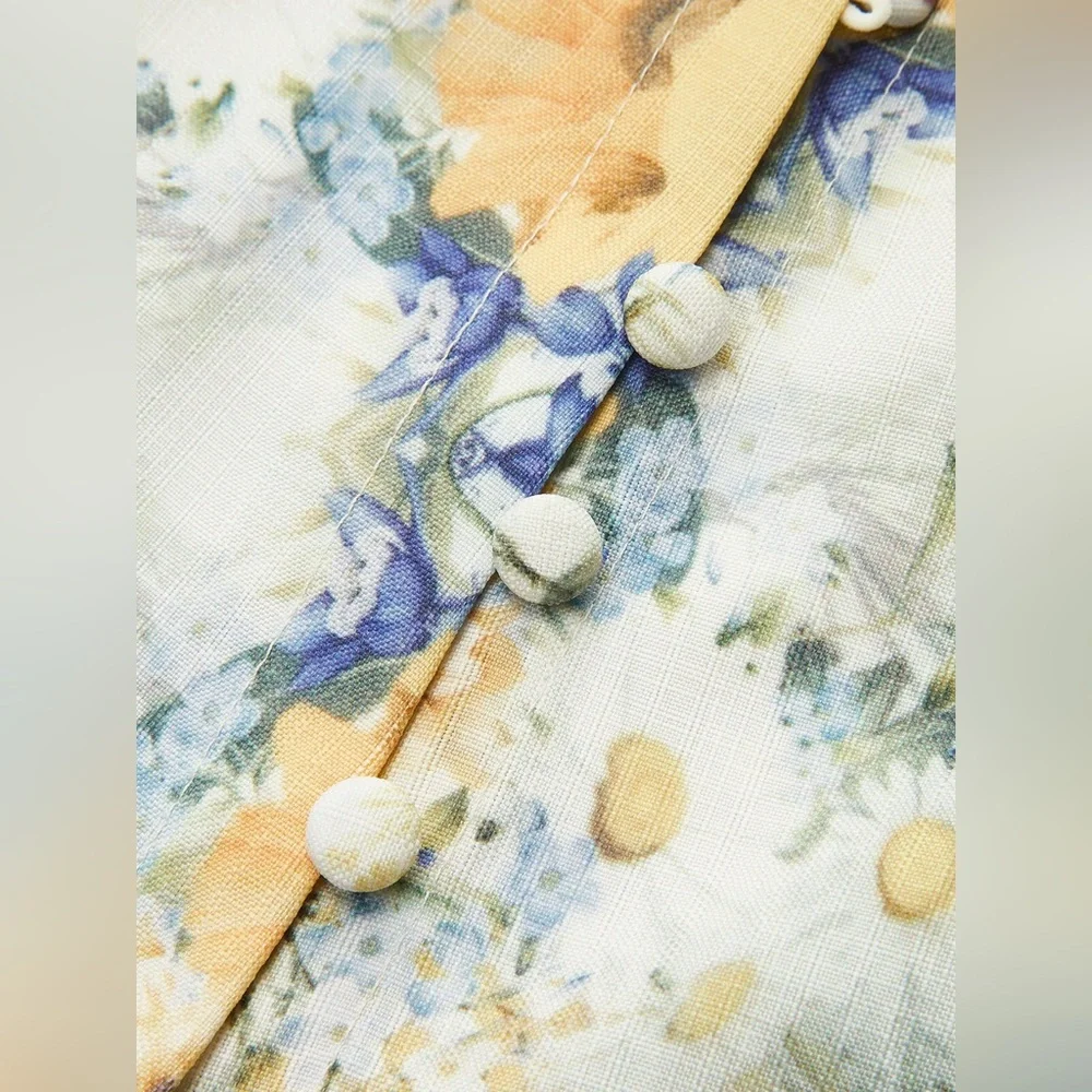 NEW Commense Belted Balloon Long Sleeve Floral Butterfly Dress Midi, XS - Picture 14 of 16